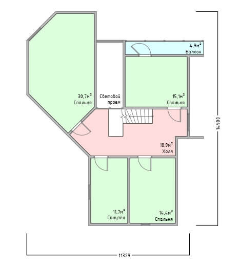 Каркасный дом К-1 13.4 × 14.9 м