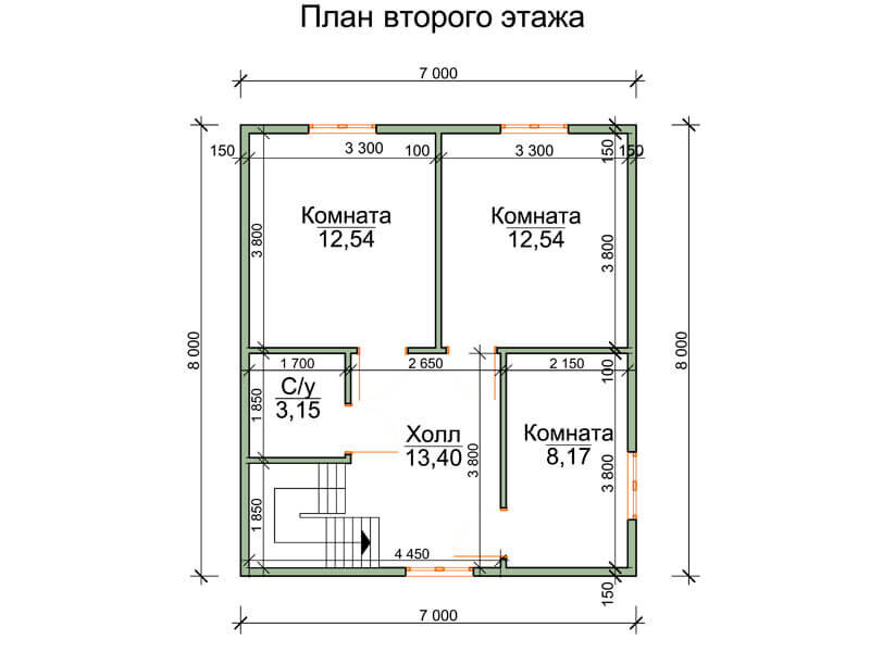 Каркасный дом К-4 8 × 8 м